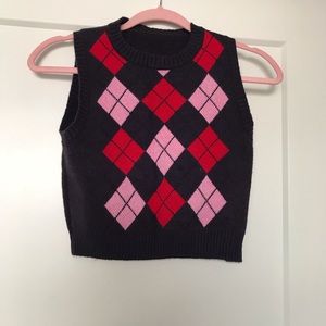 Pink and Red Cropped Argyle Sweater Vest